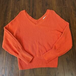 ANTHROPOLOGIE V-Neck Sweater Orange Pullover Dolman Sleeve Cotton Blend